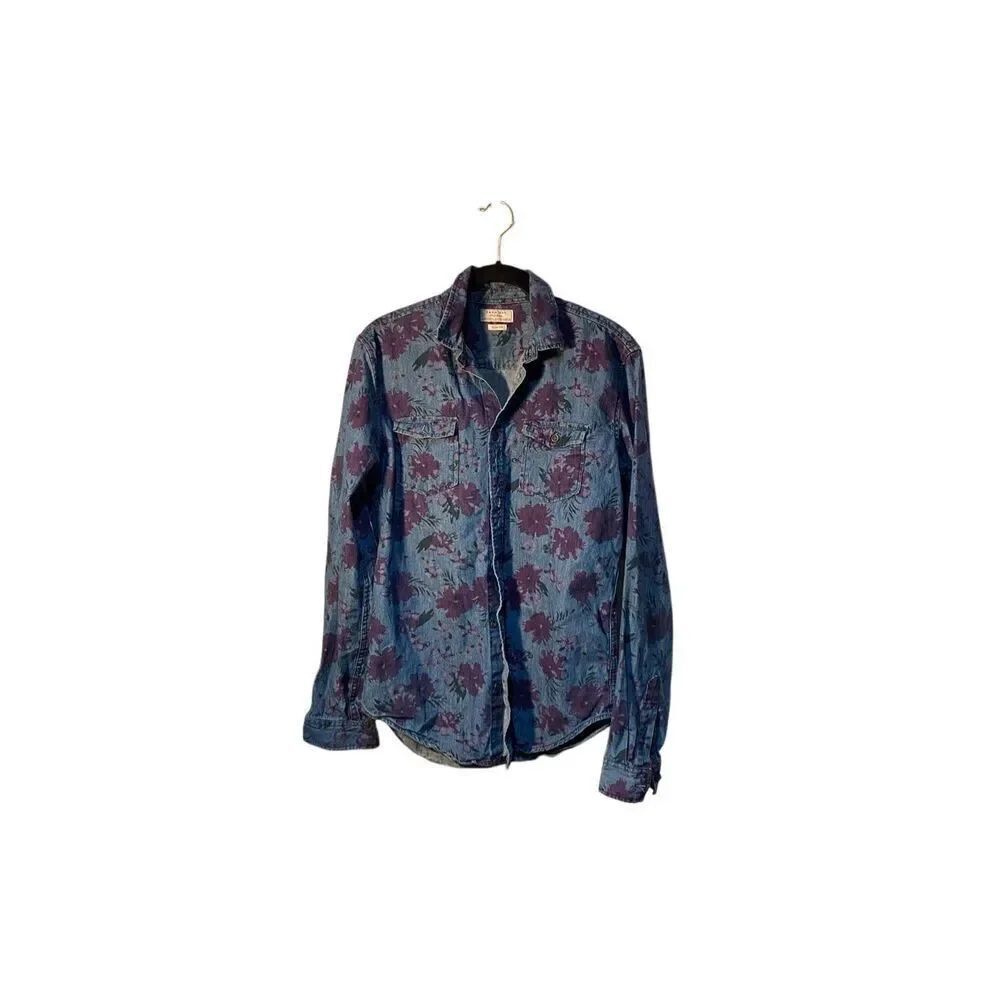 Zara men’s long sleeve floral denim shirt, Slimfit, S/M